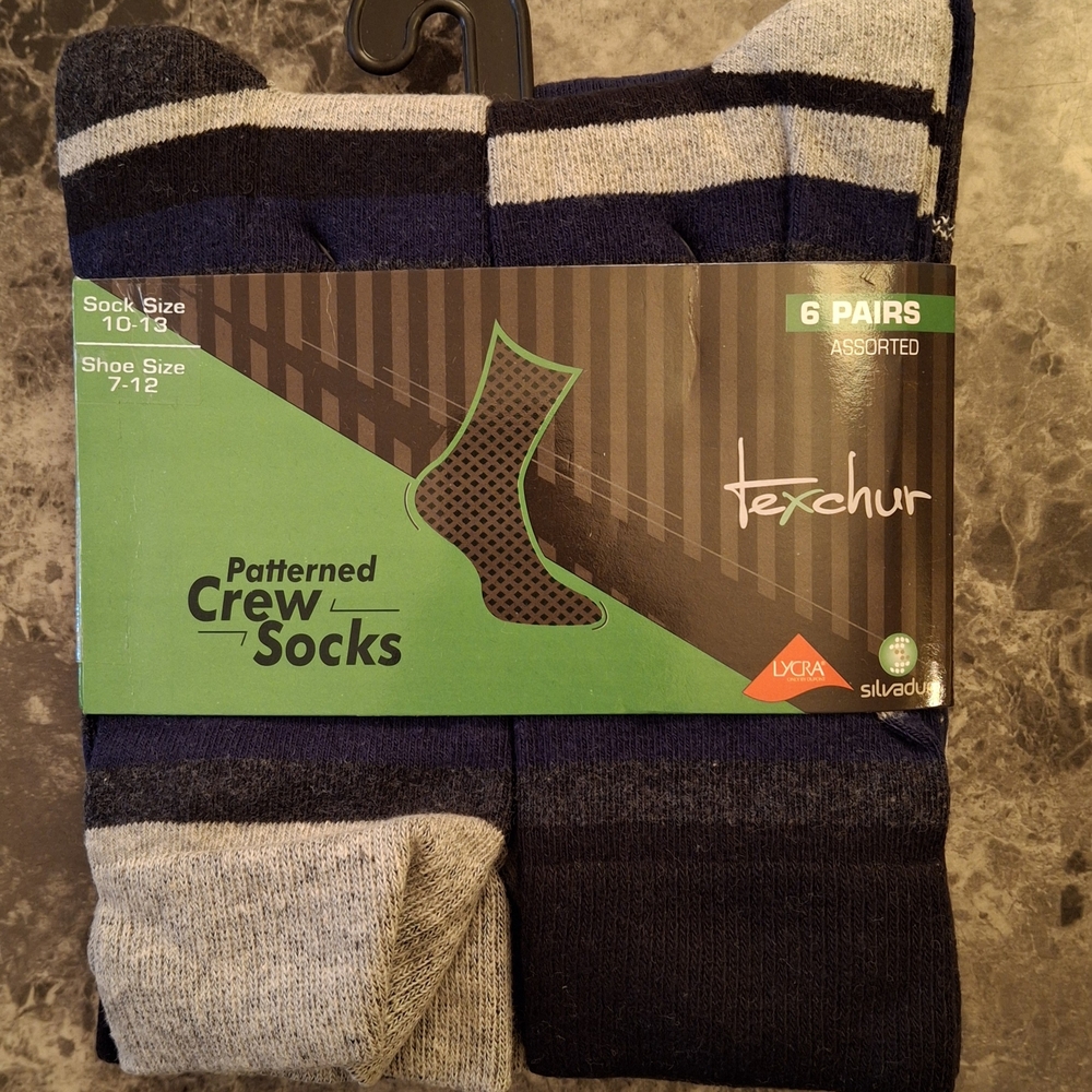 Men's Patterned Crew Socks - Blue and Gray